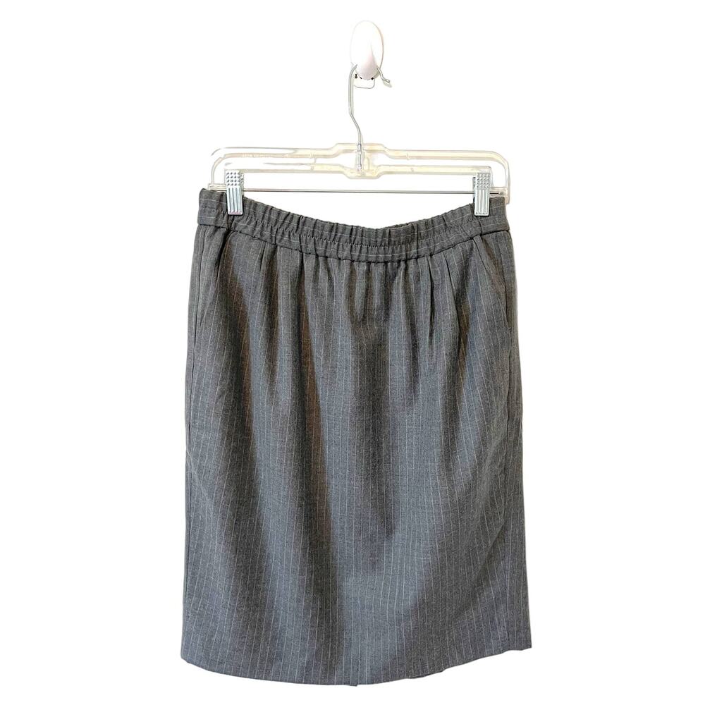 J. Crew Pinstripe Elastic Waist Suit Business Wool Knee Length Skirt Gray 6